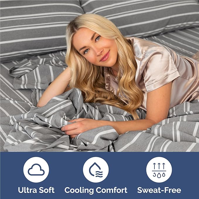 Full 6 Piece Sheet Set - Cooling & Breathable Bed Sheets - Hotel Luxury Bed Sheets for Women, Men, Kids & Teens - Bedding w/Deep Pockets & Easy Fit - Soft & Wrinkle Free - Full Grey Stripes Sheets