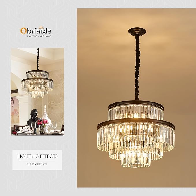 21.6" 14-Light Modern Crystal Chandelier Light Fixtures 4-Tier Black Luxury Chandeliers for Dining Room Round Hanging Pendant Lighting for Living Room Kitchen Entryway Bedroom Foyer Hallway