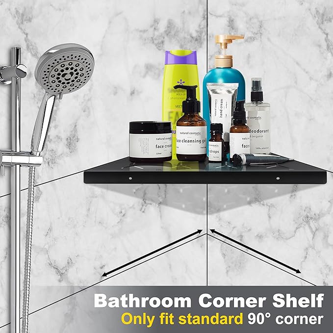 Bathroom Corner Shelf 11" Slot Design Recessed Shower Shelves for Tiled Wall, 304 Stainless Steel Corner Shelves for Bathroom Organizer No Drilling, Matte Black 1 Pack