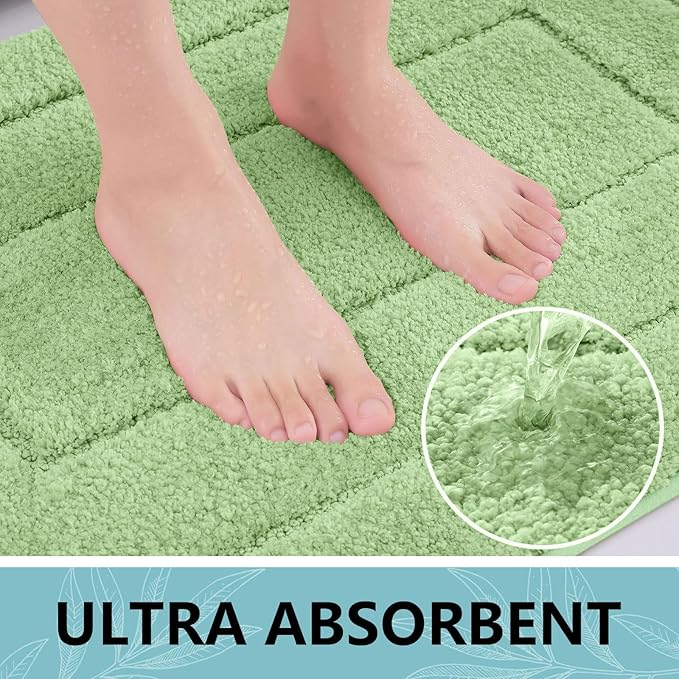Buganda Bathroom Rugs, 30" x 20", Soft and Absorbent Microfiber Bath Rugs, Non-Slip Shaggy Shower Carpet, Machine Wash Dry Bath Mats for Bathroom Floor, Tub and Shower, Sage Green