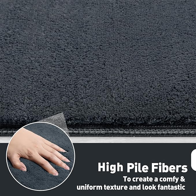 PURE ERA Carpet Stair Treads Ultra Plush 8" X 30" Soft Indoor Stair Protectors Pet-Friendly Non-Slip Skid Resistant Tape Free Washable Reusable(14 Pieces, Dark Gray)