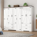 6 Doors Wardrobe Armoire Closet with Doors and Drawers, Farmhouse Wooden Armoire Storage Cabinet with Shelves for Bedroom, White