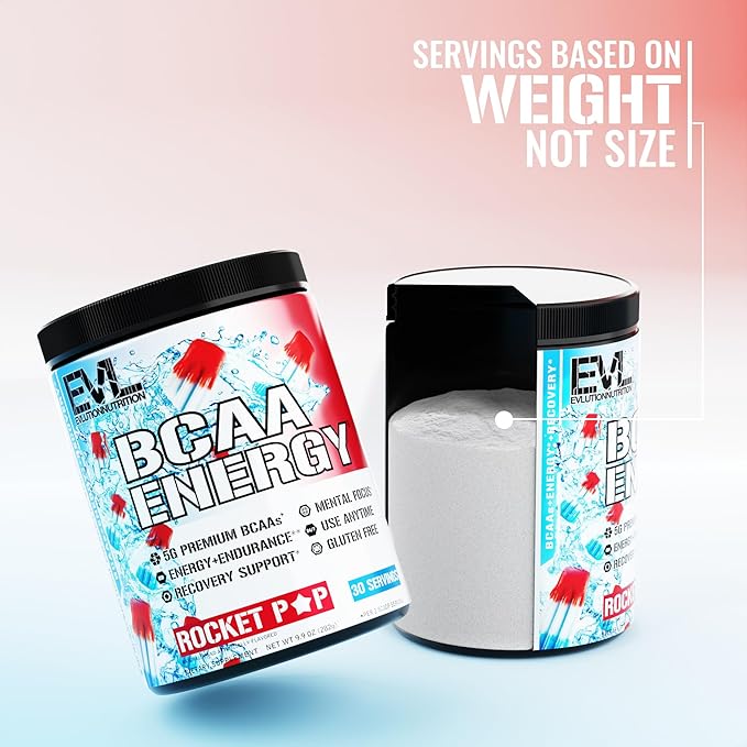 EVL BCAAs Amino Acids Powder - BCAA Energy Pre Workout Powder for Muscle Recovery Lean Growth and Endurance - Rehydrating Post Workout Recovery Drink with Natural Caffeine - Rocket Pop