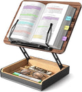 Book Stand with Storage, Book Holder for Reading Hands Free, Wooden Cookbook Stand for Kitchen Counter, Adjustable Reading Stand for Desk, Recipe Stand, Book Prop for Book Lovers