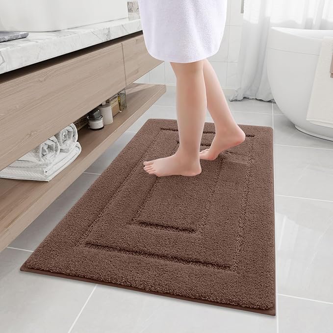 Buganda Bathroom Rugs, 44" x 24", Soft and Absorbent Microfiber Bath Rugs, Non-Slip Shaggy Shower Carpet, Machine Wash Dry Bath Mats for Bathroom Floor, Tub and Shower, Brown