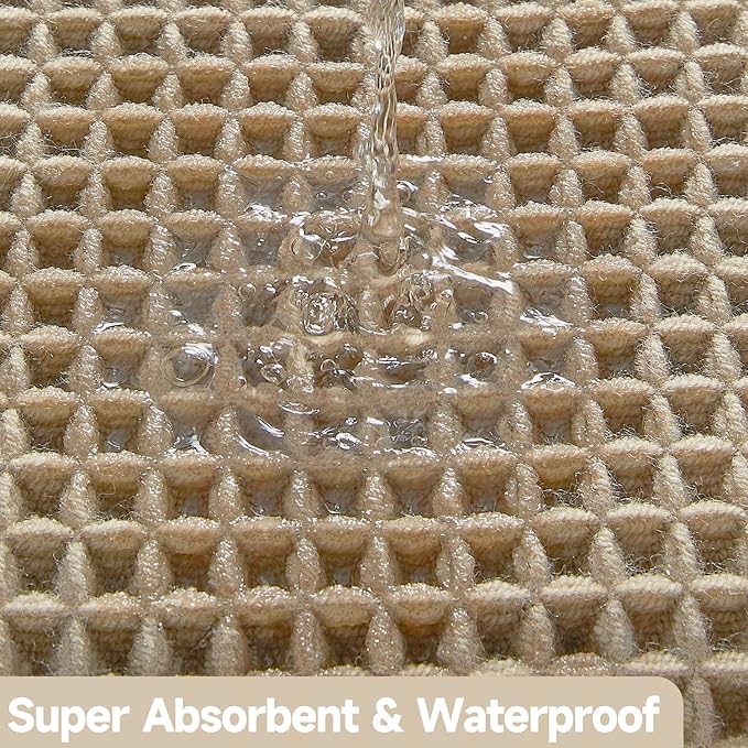 Waffle Bath Mat, Boho Bathroom Rugs Non Slip Washable Super Absorbent Quick Dry Farmhouse Bathroom Decor, 36"x24" / 3' x 2' Khaki