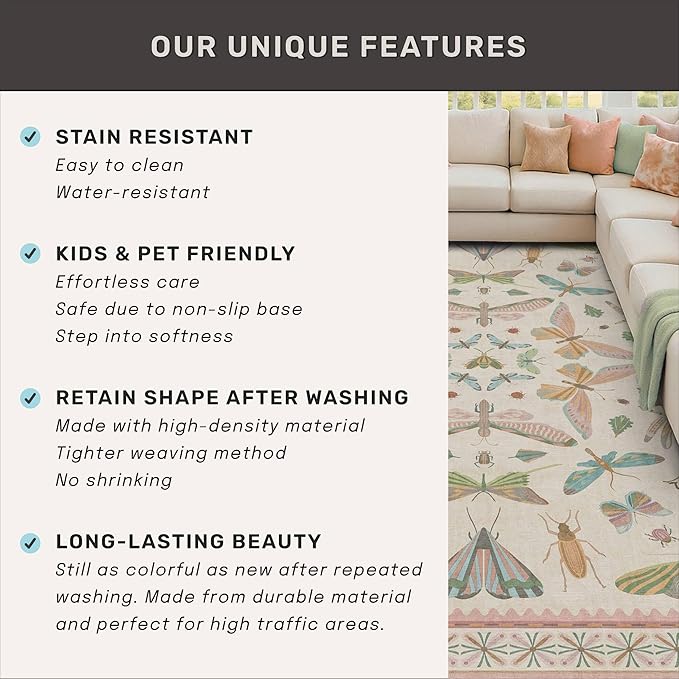 Light Pink Washable Bathroom Rug - 2x4 Small Kitchen Rugs for Powder Room, Front Door Indoor Entrance, Low Pile Stain Resistant, Colorful Pastel Aethestic