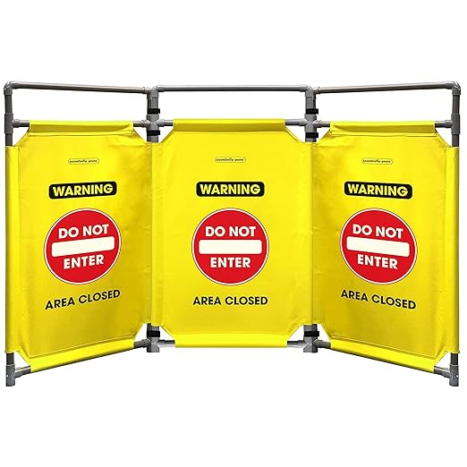Essentially Yours "Do Not Enter Foldable Safety Barricade | High Visibility Yellow 3 Foot Portable Safety Barrier with Heavy Duty PVC Frame
