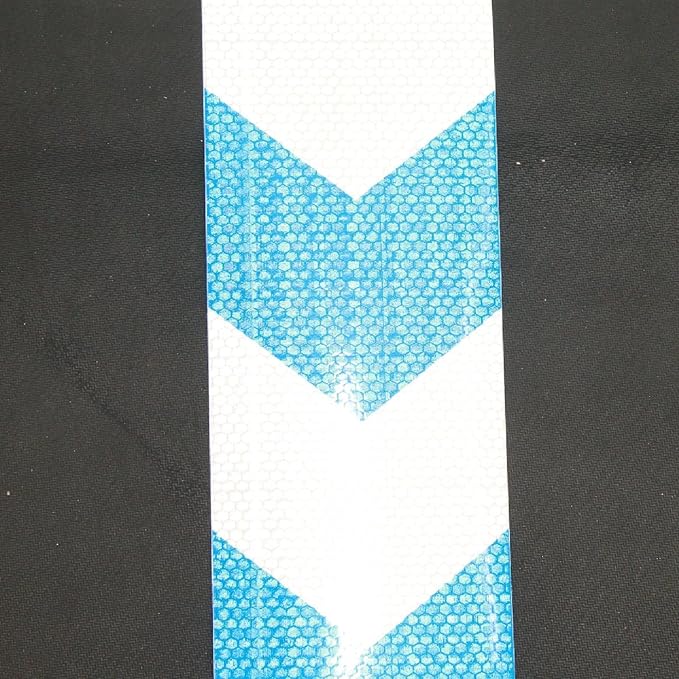 Blue and White Reflective Tape Outdoor Waterproof 8 inch X 66 feet, High Visibility Hazard Conspicuity Safety Industrial Marking Tape