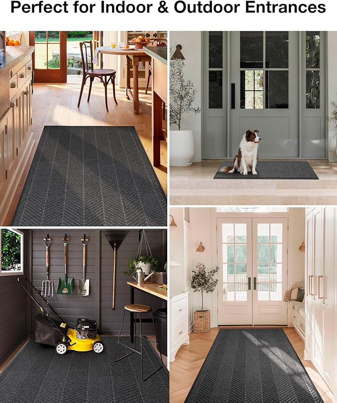 4′ x 6′ Heavy Duty Front Door Mat Indoor Outdoor Entrance, Large Non-Slip All Weather Commercial Floor Mat for Entryway, Low Profile Waterproof Vinyl Rug for House (48" x 72", Charcoal Grey)
