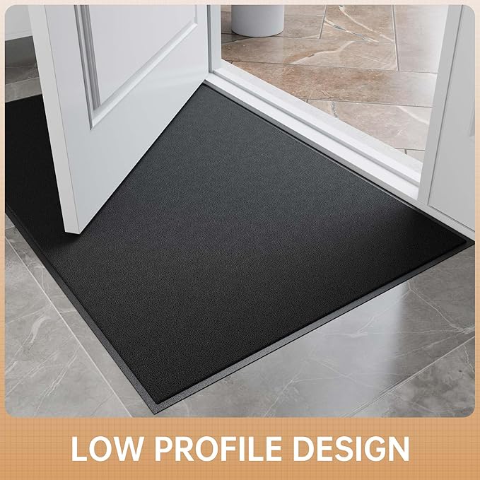 Sturdy Front Door Mat, 24" x 72" Heavy Duty Outdoor Indoor Mats to Trap Dirt and Moisture, Non-Slip Waterproof Doormat Inside Entrance, Washable Welcome Mats for Home Entryway（Black）
