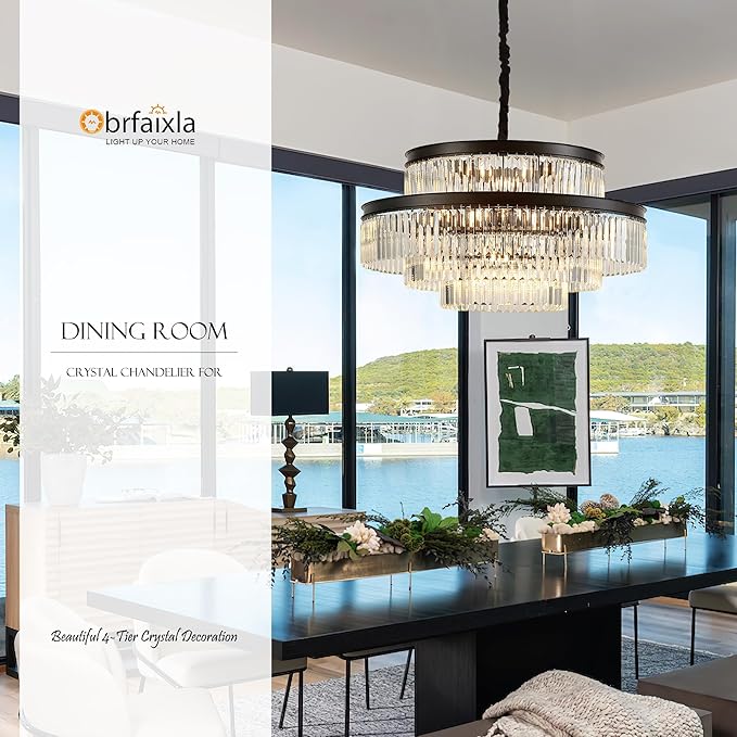 31.5" 18-Light Modern Crystal Chandelier Light Fixture Large 4-Tier Black Luxury Glam Chandeliers for Dining Room Round Hanging Pendant Lighting for Living Room Kitchen Bedroom Foyer Lobby