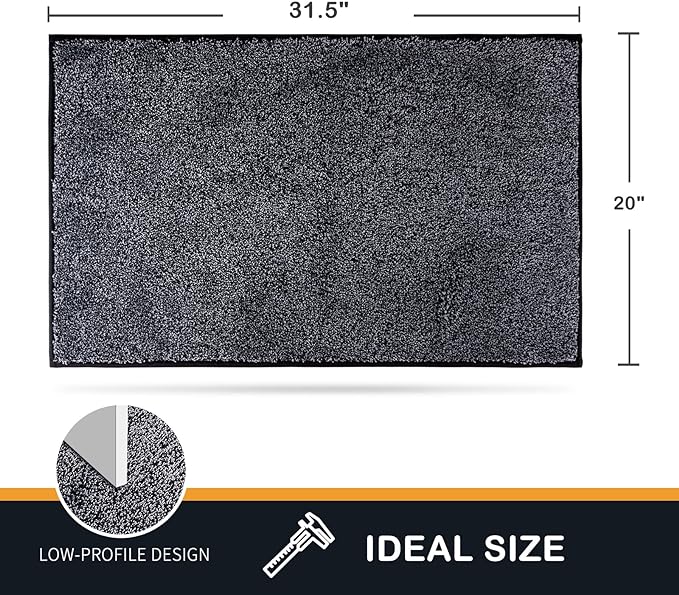 PURRUGS Dirt Trapping Door Mat 20" x 31.5", Non-Slip Machine Washable Entry Rug, Shoe Scraper, Dog Doormat, Super Absorbent Welcome Mat for Front & Back Door, Muddy Shoes & Paws, Bluish Grey-Black