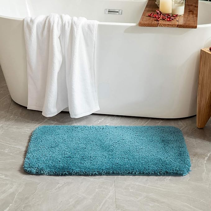 MIULEE Thick Small Non Slip Bathroom Rug Shaggy Soft Bath Mat Plush Microfiber Absorbent Water for Shower Tub Machine Washable (Teal, 20x30 Inches)