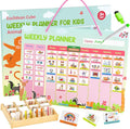 Euclidean Cube Weekly Planner for Kids - Magnetic Behavior Board Calendar with 237 Magnets, Storage Box, Easels, Hooks, Cord & Pen - Daily Routine and Chore Chart - Visual Schedule for Kids 3+ (Animal Theme)
