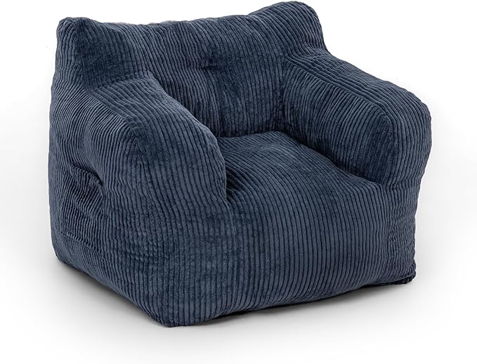 32" Bean Bag Chair,Loveseat Sofa,Corduroy Lazy Sofa Bed for Adults,Fit Living Room, Bedroom,Outdoor Spaces,Ultra Soft Dutch Velvet,Fluffy Comfort Washable Cover,72h Rebound,Blue