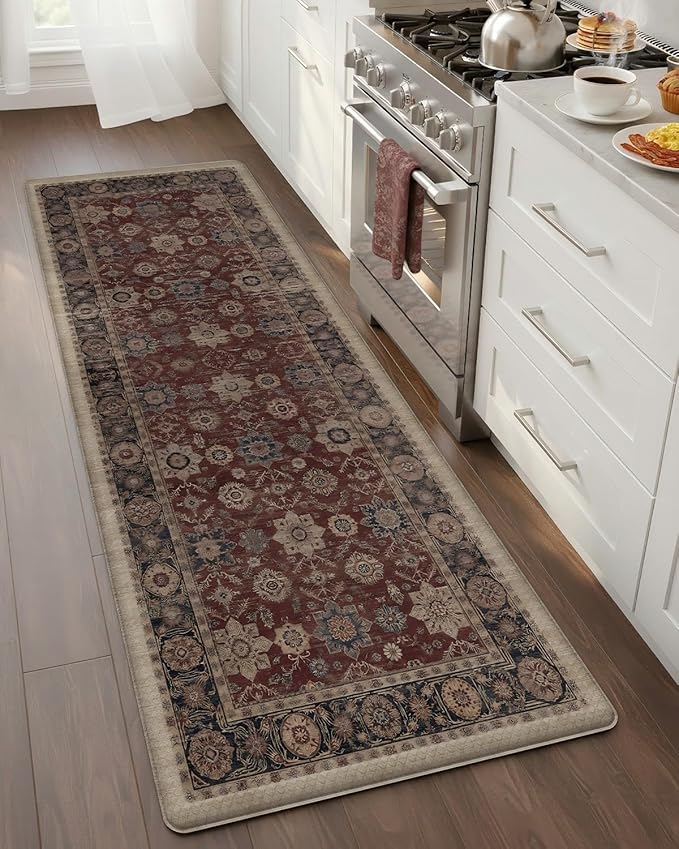 Color&Geometry Anti Fatigue Kitchen Mats for Floor 24x59, Vintage Decor, Easy Clean, Waterproof & Oil Proof, 0.4" Thick Cushioned, Non-Slip Kitchen Runner Rug for Sink, Laundry, Office, Deep Russet