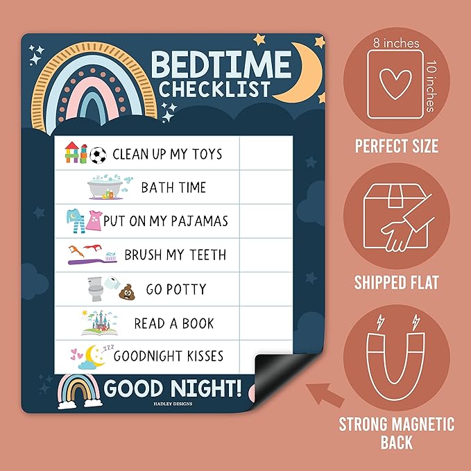 Magnetic Morning & Bedtime Routine Chart for Kids - Customizable Toddler Daily Schedule Board with Dry Erase Surface, Stickers & Marker, Build Habits with Visual Checklists, Boho Theme