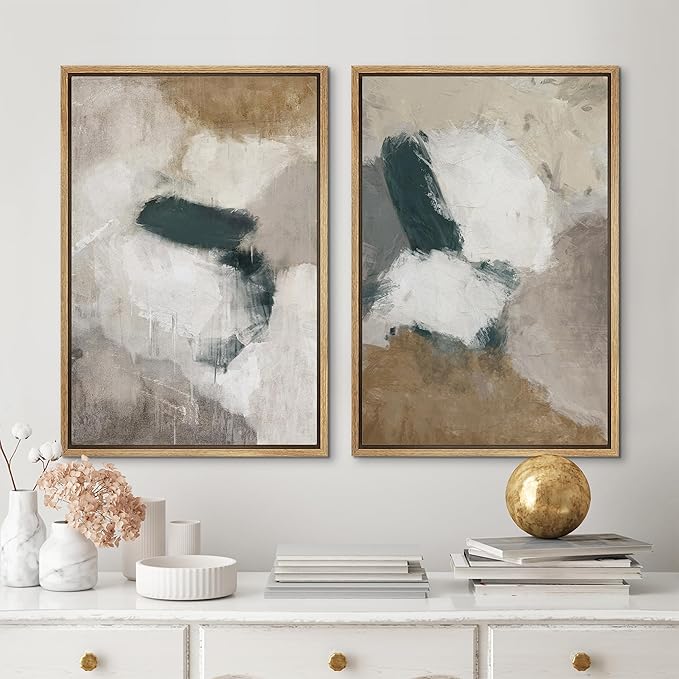 MUDECOR Framed Canvas Print Wall Art Vintage Mid-Century Colorful Pattern Illustrations Modern Art Decorative Bohemian Colorful Chic for Living Room, Bedroom, Office - 24"x36"x2 Natural