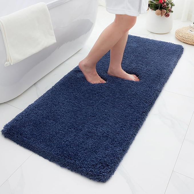 Bathroom Rugs 70x24, Ultra Thick Shaggy Soft Microfiber Absorbent Bath Rug, High Density Foam Latex Non Slip Backing, Machine Washable Bath Mats for Bathroom Floor & Sink, Navy Blue