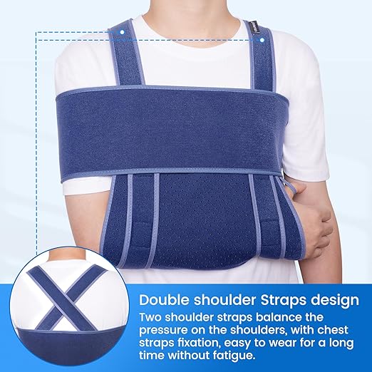 Velpeau Arm Sling for Sleep, Shoulder Immobilizer for Women & Men - Very Soft Sling for Rotator Cuff Tear, Fractured, Dislocation, Broken, Postoperative, Fits Left & Right (Blue, XL: Bust﹥51.3″)