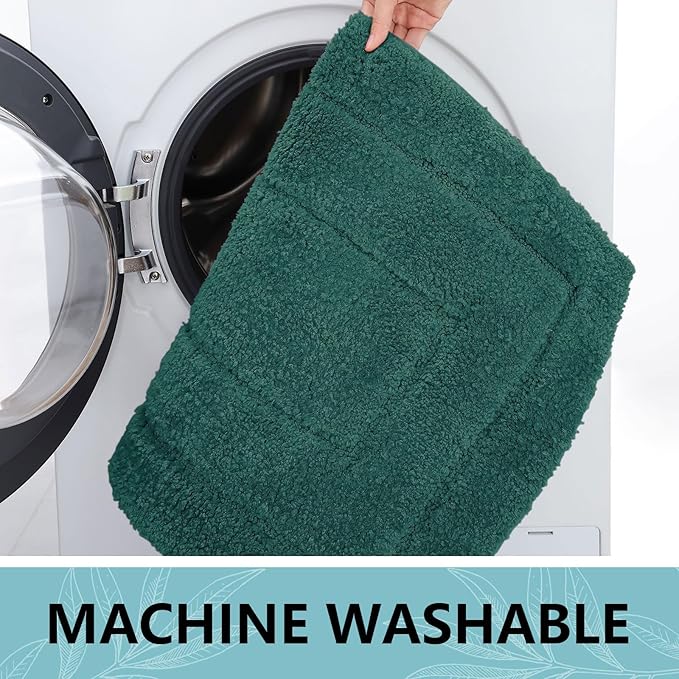 Buganda Bathroom Rugs, 24" x 16", Soft and Absorbent Microfiber Bath Rugs, Non-Slip Shaggy Shower Carpet, Machine Wash Dry Bath Mats for Bathroom Floor, Tub and Shower, Dark Green