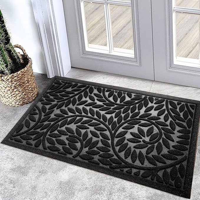 Bulijojo Front Door Mat Entrance,Durable Heavy Duty Welcome Mat,Thick Absorbent Natural Rubber Non Slip Mat,Sturdy Entryway Black, 17"x30"