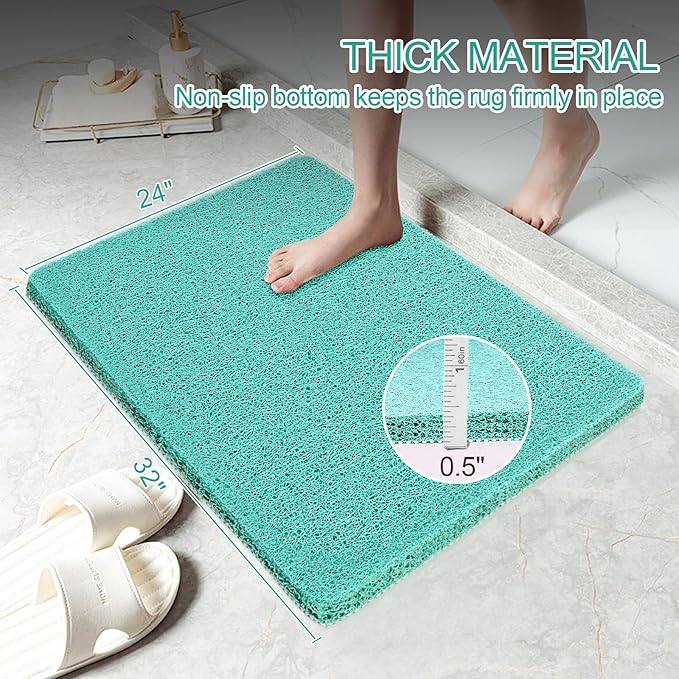 Joyhalo Shower Mat Bathtub Mat Non Slip, Bathmats Non Slip, Quick Drying Foot Scrubber Loofah Mats for Shower, Tub, Bathroom, Home,32x24inch, Aqua