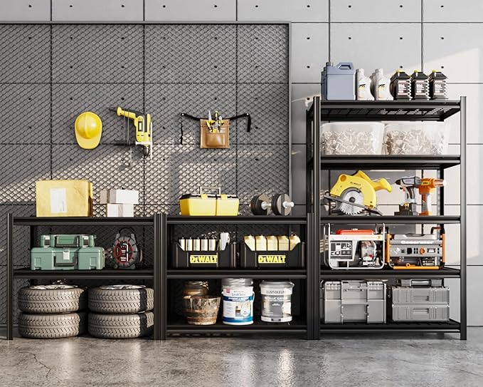 36" W Father&I 5-Shelf-Rack Industrial Heavy-Dudy Adjustable Metal Garage Bin Storage Shelving Stant Shelves Units/Systems Organizer for Basement/Closet/Tote/Pantry, 72" H*36W *16" D, Black