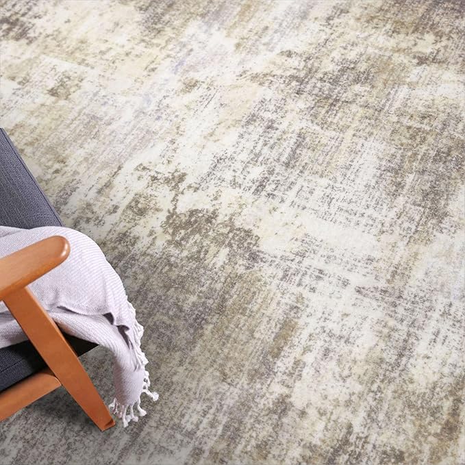 IOHOUZE Abstract Runner Rug 2x5 Ft Washable Runners for Hallways, Non Slip Kitchen Runner Printed Faux Wool Entryway Runner Indoor, Modern Abstract Floor Carpet for Hall Kitchen Bedroom, Beige Brown