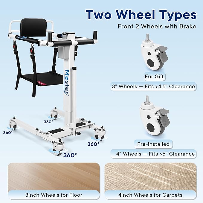 Mosfer Electric Patient Lift Transfer Chair Lift,Chair Lift Assist Devices for Home Seniors and Disabled with Adjustable Height, Folding Bathroom Wheelchair Move from Bed to Chair,Toilet,Car,Outdoor