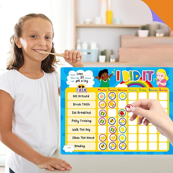 Magnetic Reward Chart, Dry Erase Task Board-One Chart & 72 Magnetic Reward Magnets, Behavior Tracker for Daily Routine, Potty Training