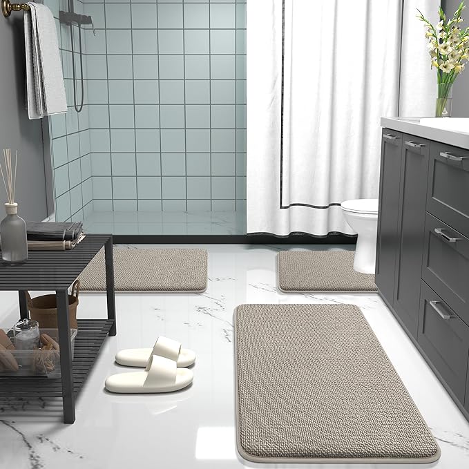 OLANLY Thick Memory Foam Bath Mat Rug 30x20, Extra Soft Absorbent Bathroom Rug, Quick Dry Bath Mats, Non-Slip, Machine Washable Carpet for Bathroom, Tub and Shower, Home Decor Accessories, Warm Taupe