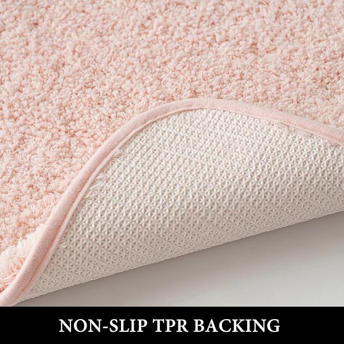 MIULEE Pink Bathroom Runner Rug - Long Absorbent Bath Mat Made of Thick Fluffy Microsiber for Bathroom Floor, Tub, Kitchen and Hallway, Non Slip Rubber Backside, Machine Washable - Blush, 24x60 Inches