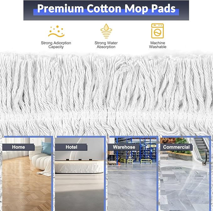 CLDREAM 24" Commercial Dust Mop for Floor Cleaning with 2 Replacement Mop Head, Large Industrial Push Broom Mops with 60" Long Handle,Wet Dry Floor Duster for Concrete Hardwood Tiles Marble Floors