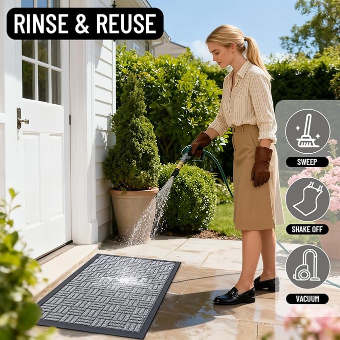 OLANLY Front Door Mat Outside Entrance 71x47, Absorbent, Heavy Duty Sturdy Natural Rubber Doormat Indoor Outdoor, Non-Slip, Stain and Fade Resistant, Low Profile Floor Mat for Entryway, Charcoal Gray