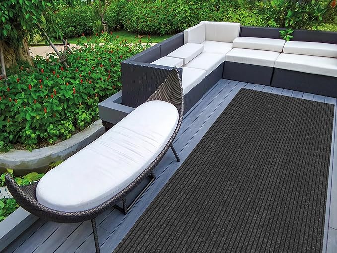 Ottomanson 2' x 11' Hallway Runner with Scraper Pile Extra Durable Non-Slip Rug Mat for Indoor & Outdoor Use - Ideal for Kitchen, Entryway, Patio & Garage - High-Traffic Carpet, Black