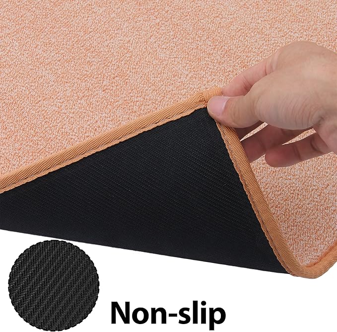 Runner Rug with Non Slip Rubber Backing, Washable Soft Floor Carpet for Kitchen, Hallway, Entryway Indoor, Bedroom, Laundry, Low Pile Area Rugs, Solid Color with Pointillism Style (Camel, 2' * 10')