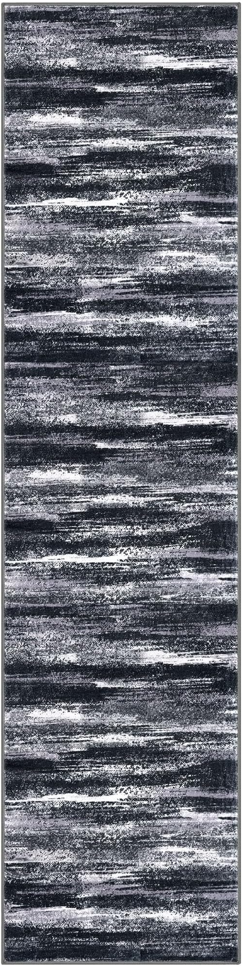 Modern Abstract Hallway Runner Rug, Black Grey Washable Entryway Runner Non-Slip Soft 2x8 Runner Rug Thin Print Faux Wool Carpet for Kitchen Bedroom Laundry Room Indoor Home Decor