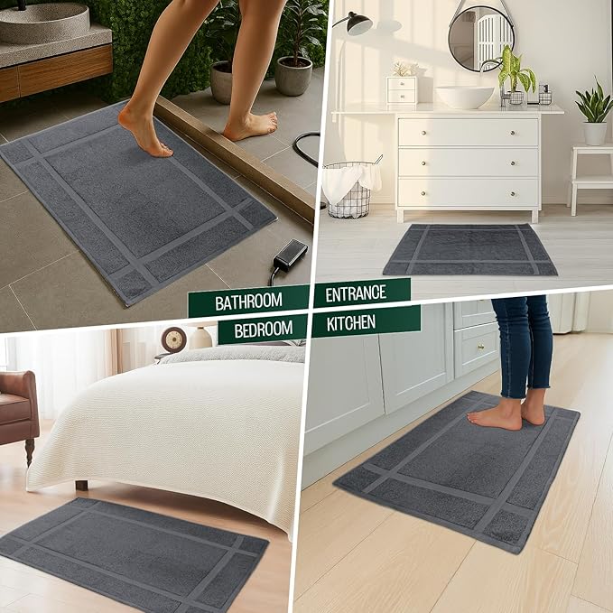 Pearl Linens 100% Ring Spun Cotton Bath Mat (Pack of 6) 18 x 25 Inch, Washable, Soft & Absorbent Terry Bathroom Floor Mat – Not Bathroom Rugs – Quick-Dry After Shower Bath Mat, 687 GSM, Grey