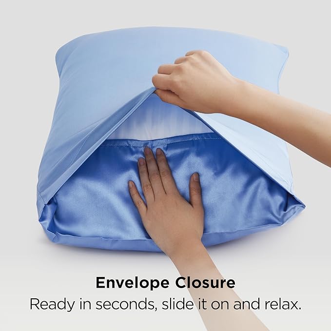 Bedsure King Size Satin Pillowcase Set of 2 - Sky Blue Silky Pillow Cases for Hair and Skin with Envelope Closure, Similar to Silk Pillow Cases, Gifts for Women Men, 20x36 Inches, 2pcs