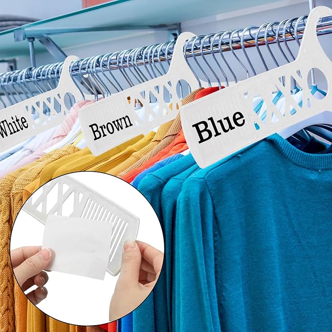 25 Pcs Large Closet Dividers and 50 Pcs White Blank Cards 18 Inch Clothing Rack Size Dividers for Hanging Clothes, White Garment Rack Tag for Clothes Organization