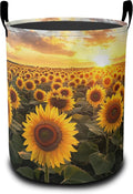 Laundry Basket,Sunset Sunflowers Large Canvas Fabric Lightweight Storage Hamper Organizer Dirty Clothes Collapsible Waterproof for College Dorms,Bathroom