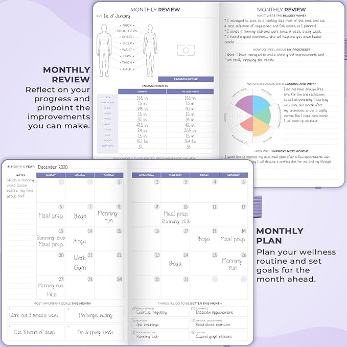 Clever Fox Fitness & Food Journal – Nutrition & Workout Planner for Women & Men – Diet & Gym Exercise Log Book with Calendars, Diet & Training Trackers - Undated, A5 Size, Hardcover (Lavender)
