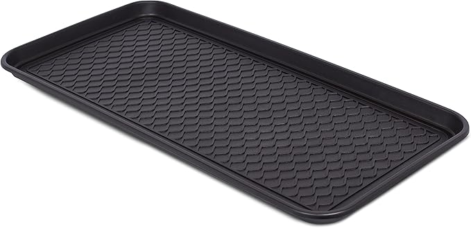 INTERNET'S BEST Waterproof Multi-Purpose Plastic Shoe Tray Boot Mat for Entryway, Dorm Room, Indoor Outdoor, Large Mud Pan, Utility Mat, Weather Resistant Floor Tray, 1 Pack - 30x15 - Black