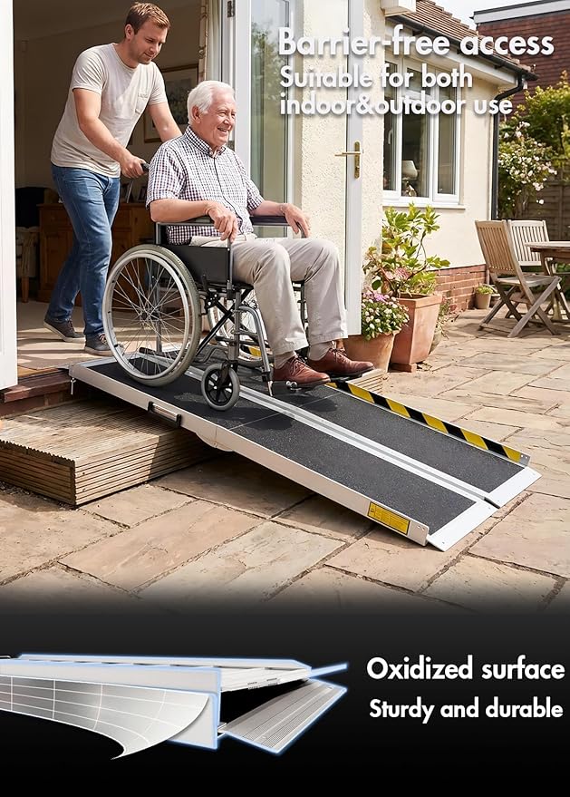 Protable Wheelchair ramp 5FT,Non-Slip Folding Aluminum Handicap Ramps,Threshold Ramps for Home,Holds up to 600lbs,Wheelchair ramp for Steps,Stairs,Doorways (5FT Useing Height 5-15inch)