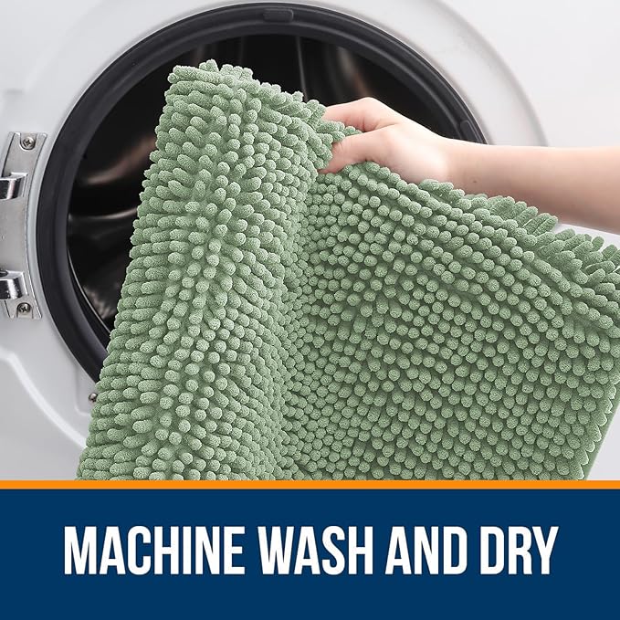 OLANLY Bathroom Rugs Sets 2 Piece, Soft Absorbent Chenille Bath Mats Area Rug Set, Non-Slip, Quick Dry, Machine Washable Bath Mats for Bathroom, Home Decor Accessories (30"x20"+24"x16", Sage Green)