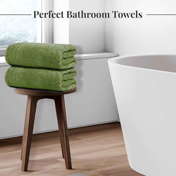 Tens Towels Pack of 8 Towels Set, 2 Extra Large Bath, 2 Hand, 4 Washcloths, 100% Cotton, Lighter Weight, Quicker to Dry, Super Absorbent, Perfect for Bathroom, Green
