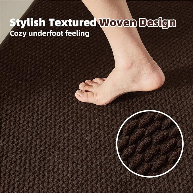 Bathroom Runner Rugs, Long Bath Mat Runner Washable Thin Quick Dry Low Pile Bathroom Runner Rugs Non Slip, Brown 24"x70"