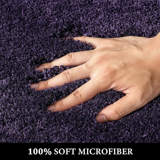 MIULEE Extra Thick Non Slip Bathroom Rug Shaggy Soft Bath Mat Plush Microfiber Absorbent Water for Shower Tub Machine Washable (Dark Purple, 16x48 Inches)